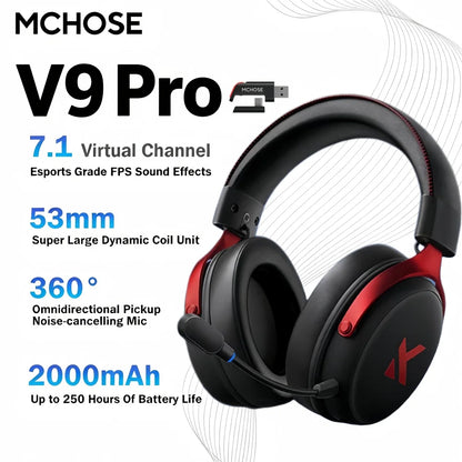 MCHOSE V9 Pro Gaming casque sans fil 7.1 Surround son casque suppression du bruit micro faible latence léger pour PS5 PC SWITCH