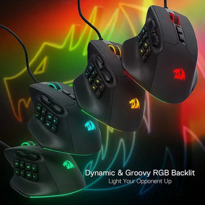 Redragon M811 Aatrox MMO žaidimų pelė, 15 programuojamų mygtukų, laidinė RGB žaidėjų pelė su ergonomiška natūralaus suėmimo konstrukcija