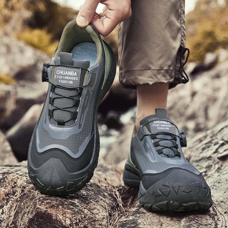 Sneakers da trekking da uomo con fibbia girevole, scarpe da escursionismo con suola spessa per attività all’aperto, scarpe sportive da uomo, comode e antiscivolo, ideali per arrampicata e passeggiate