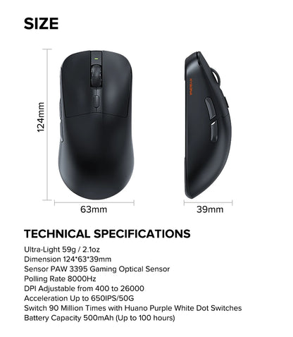 KYSONA M617 Wireless Mouse Ergonomics Tri-mode Rechargeable 2.4G 59g Lightweight E-sports PAW 3395 DPI 26K Gaming Mouse For PC
