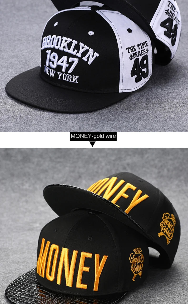 Men's Letter Embroidery Tide All-Match Flat Brim Baseball Cap Ladies Summer Hip-Hop Hat Outdoor Shade Adjustable Peaked Cap