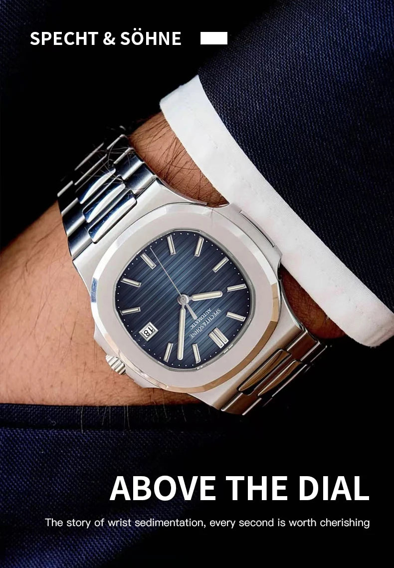 Relógio Masculino Specht&Sohne 2025 New Classic de Luxo Automático em Aço Inoxidável com Safira 8215, Relógio de Pulso Mecânico