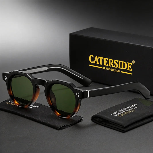 CATERSIDE Retro Round Men's Sunglasses High-Quality Thick Style Women's Outdoor Travel Business Driving Decorative Glasses UV400