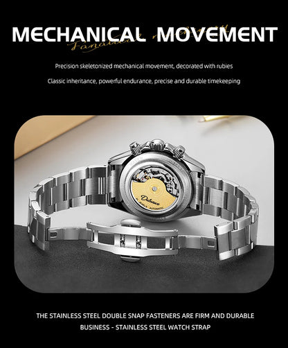 Diamond Bezel Stainless Steel Automatic Watch Fashion Mulitfunction Waterproof Luminous Mechanical Watches for Men