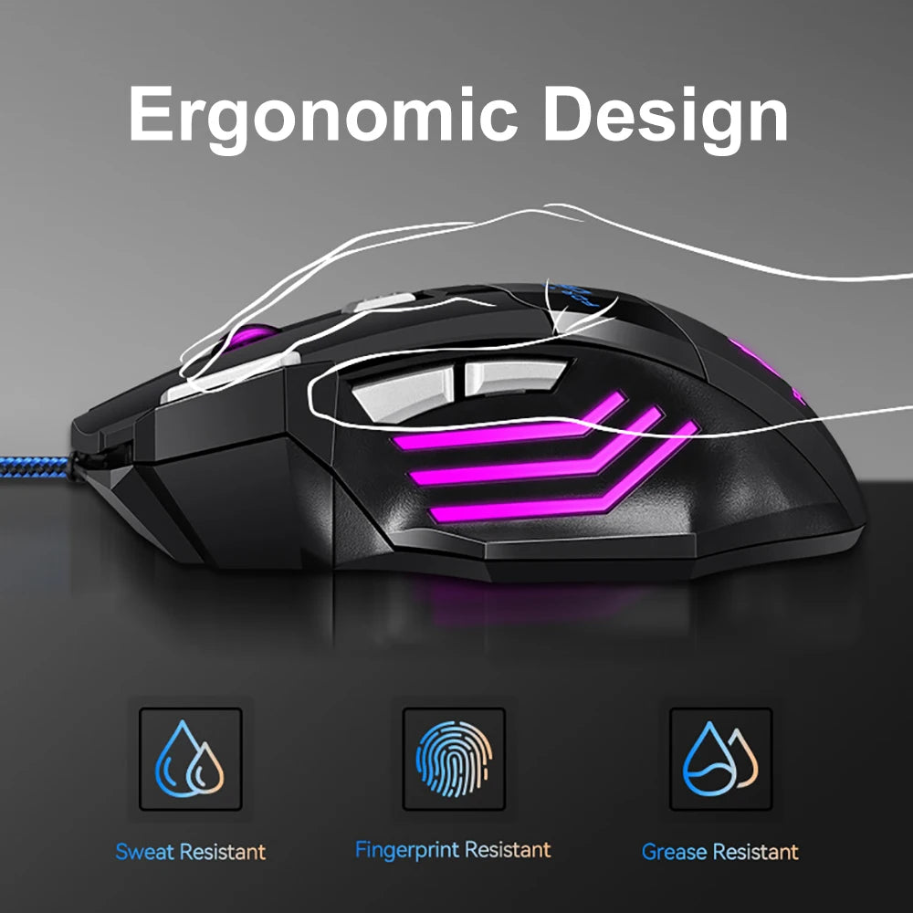 Mouse da gaming cablato KEBIDUMEI, 7 pulsanti, retroilluminazione RGB, mouse USB ergonomico, 2400 DPI, 3 livelli DPI, per PC, laptop, Windows e Mac OS