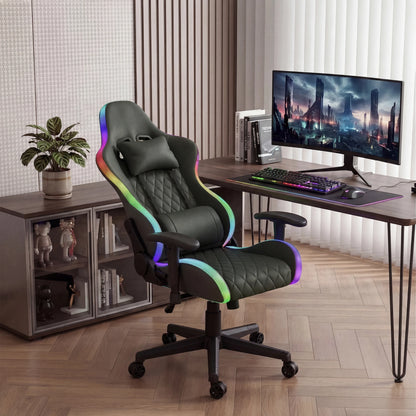 Ergonomic Office Chair with Lumbar Massage, RGB LED Lighting, Reclining Backrest, Adjustable Armrests & Executive Gaming Chair for Home Office