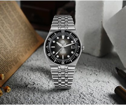 Relógio de mergulho de luxo para homem San Martin 40mm Miyota 9015, mostrador em esmalte sunburst, relógio de pulso mecânico automático, resistente à água 200m, SN0148