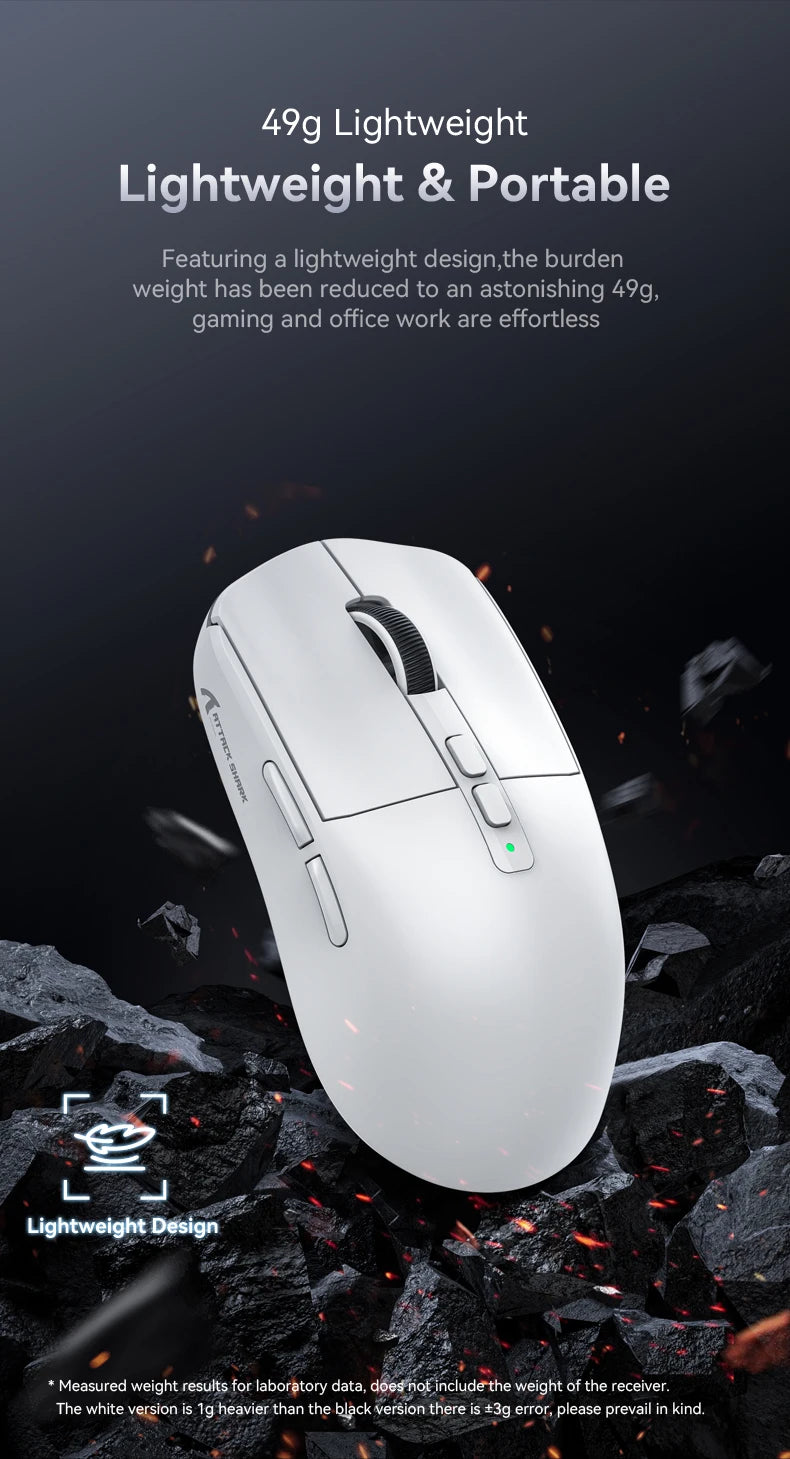 ATTACK SHARK X6 Tri-Mode Gaming Mouse with Magnetic Charging Dock, PixArt PAW3395 Sensor, 26K DPI, 49g Ultralight Wireless Gaming Mouse for PC & Mac