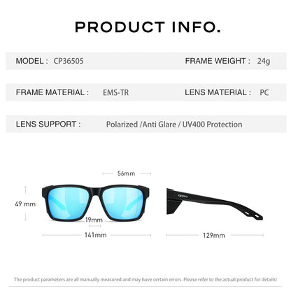 CAPONI Polarized Men Sunglasses Outdoor Sport Fishing Sun Glasses Square Anti-Oil and Water Blue HD Lenses Black Shades CP36505