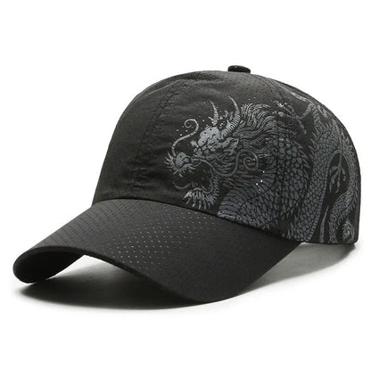 Hat, Chinese Style Printing Dragon Baseball Cap, Polyester Outdoor Quick Drying Hat, Sun Protection Hat, Cap, Cap, Both Men And