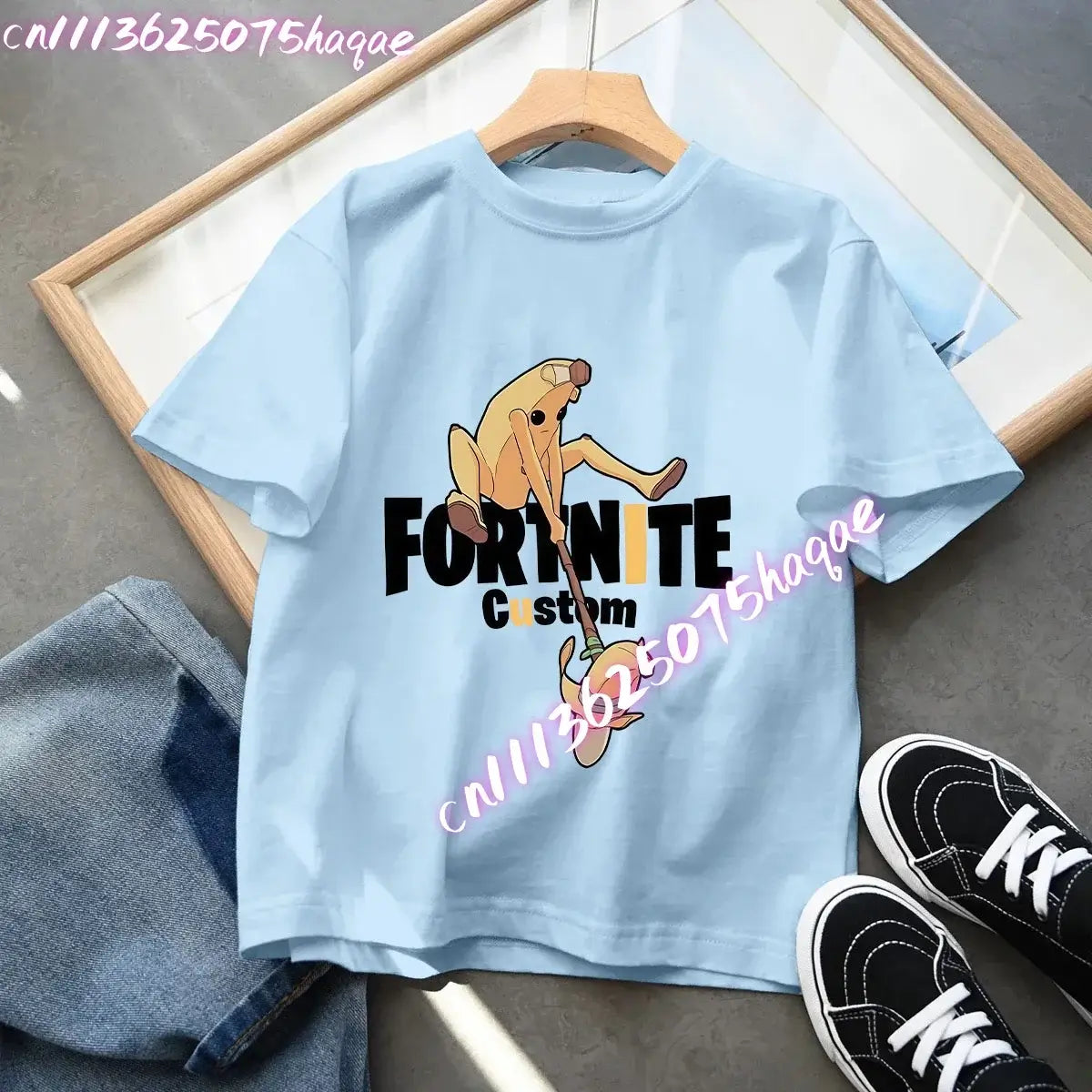 Camiseta azul de algodón para niños Fortress Night, manga corta, diseño kawaii de dibujos animados para niño y niña, ropa de verano, regalo