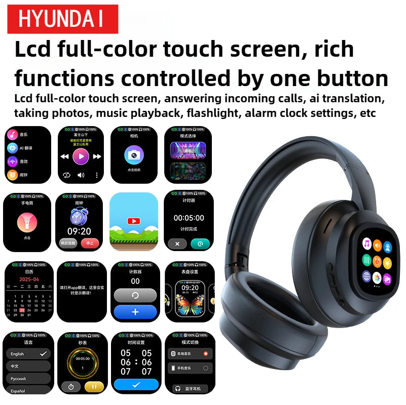 Auricolari HYUNDAI X1PRO Wireless Bluetooth 6.0 con traduzione AI – Oltre 100 lingue, controllo touch, schermo LED, cuffie con cancellazione del rumore