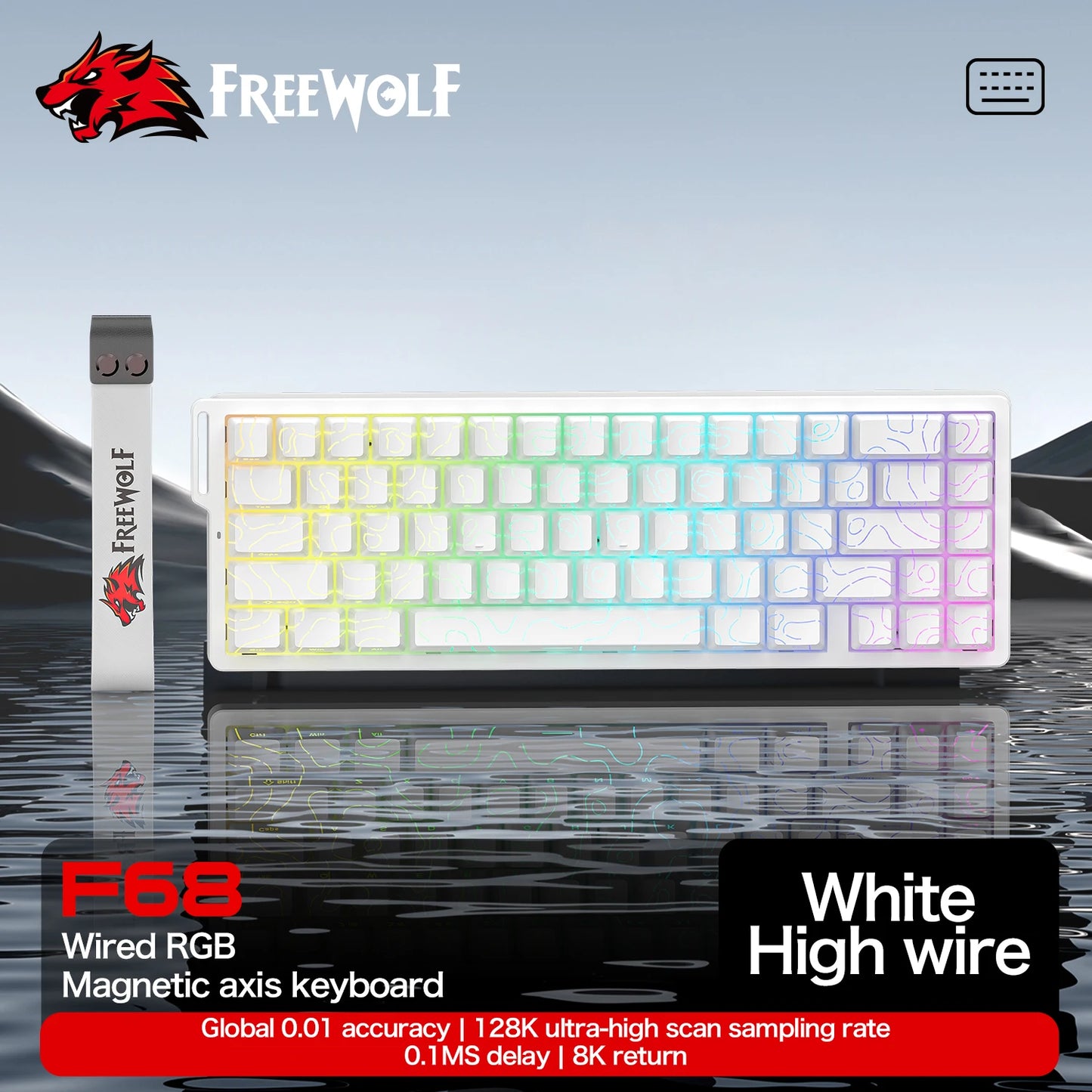 Teclado com interruptores magnéticos ATTACK SHARK X68HE com fios e FREEWOLF F68 com fios F68Pro sem fios para gaming profissional 8K Hz 0.01mm Rapid Trigger
