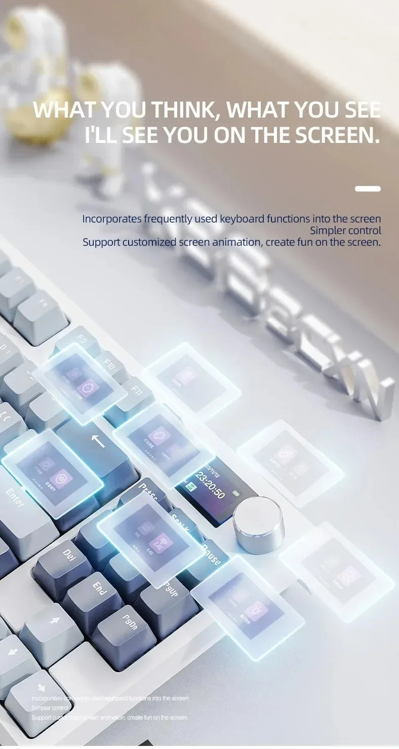 Attack Shark K86 Wireless Mechanical Keyboard, TFT Display, Metal Knob, RGB Backlit, Hot-Swappable, Bluetooth for Gaming & Office