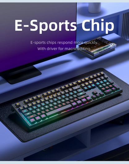 Mechanische kabelgebundene Gaming-Tastatur mit 108 Tasten und RGB-Hintergrundbeleuchtung | Gaming-Chip | Niedrige Latenz | Anti-Ghosting | Für PC-, Windows- und Mac-Gamer