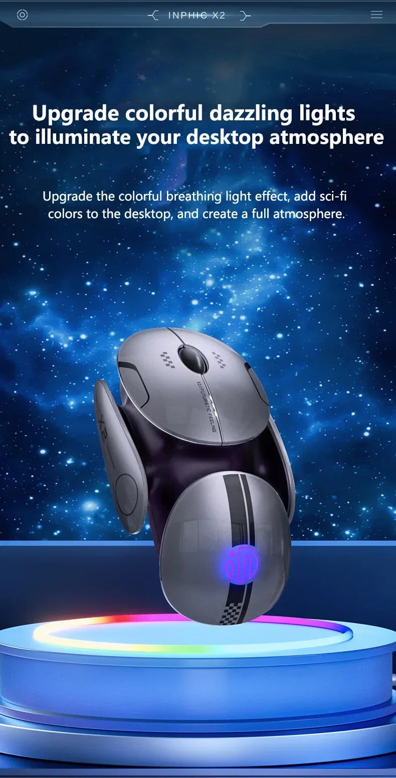 Ratón inalámbrico Bluetooth Inphic X2 trimodo de metal, silencioso, recargable, con retroiluminación e-sports, para gaming, PC y portátiles, accesorio de regalo