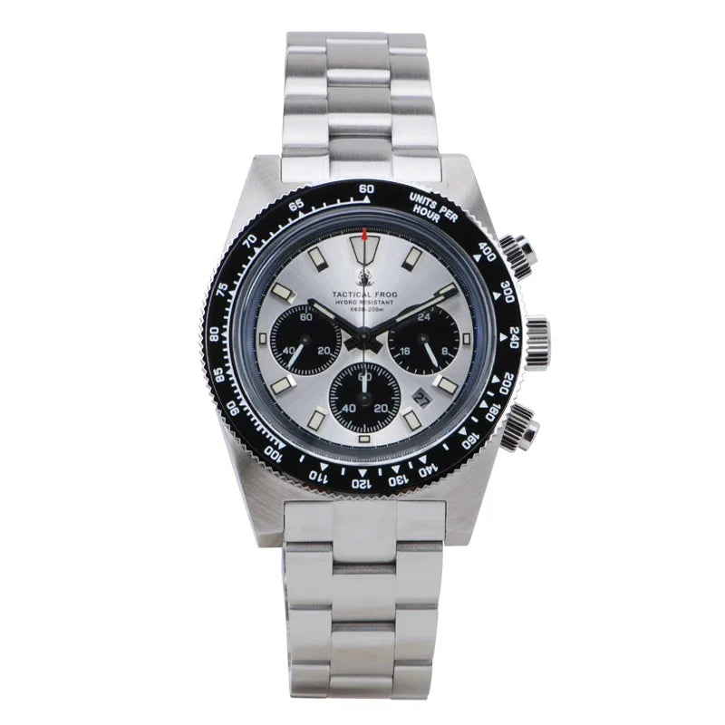 Tactical Frog Men's Business Diving Watch VS75B Quartz Chronograph 316L Steel Sapphire 200M Waterproof C3 Luminous Men's Watch