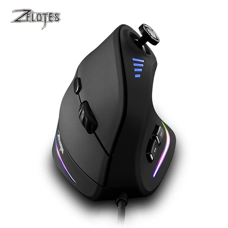 Mouse verticale ZELOTES C-18, mouse ottico RGB a 11 tasti con joystick, mouse gaming laser programmabile per PC e gamer