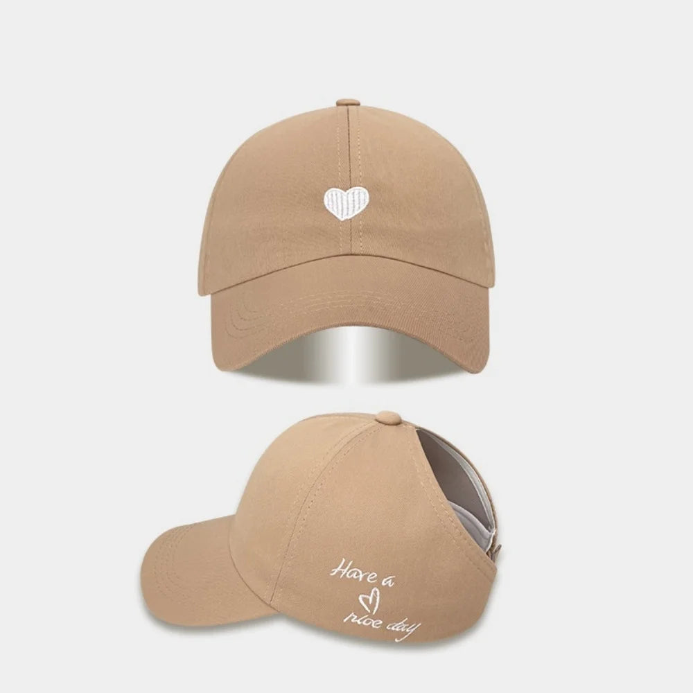 New Love Heart Baseball Cap Female High Ponytail Hat Hollow Empty Top Sun Protection Outdoor Sport Visor Adjustable Travel Cap