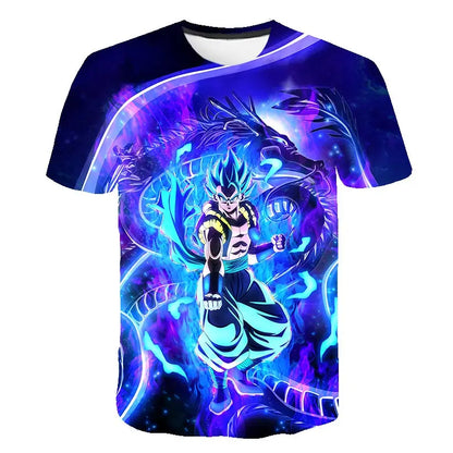 T-shirt Dragon Ball para Criança, Top Tee Anime Figures Son Goku Super Saiyan, T-shirt para Rapaz, Roupa Infantil de Verão de Manga Curta