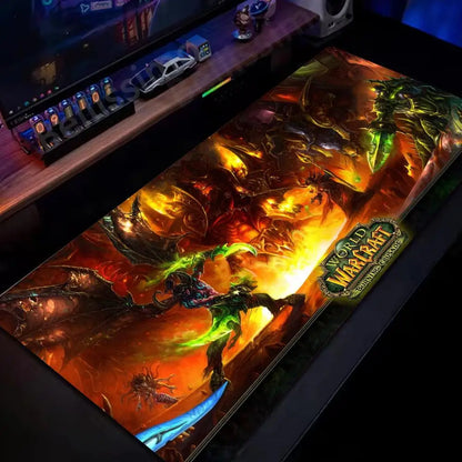 Naturelle Horde Alliance-muismat van rubber, grote bureaumat voor computer en toetsenbord, HD World of Warcraft-gamingmuismat met snelheidsoppervlak en gestikte rand