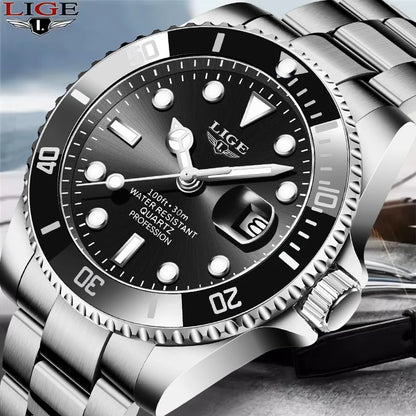 Reloj para hombre LIGE: cronógrafo de cuarzo, resistente al agua, estilo informal y profesional, accesorio de moda de lujo de una gran marca.