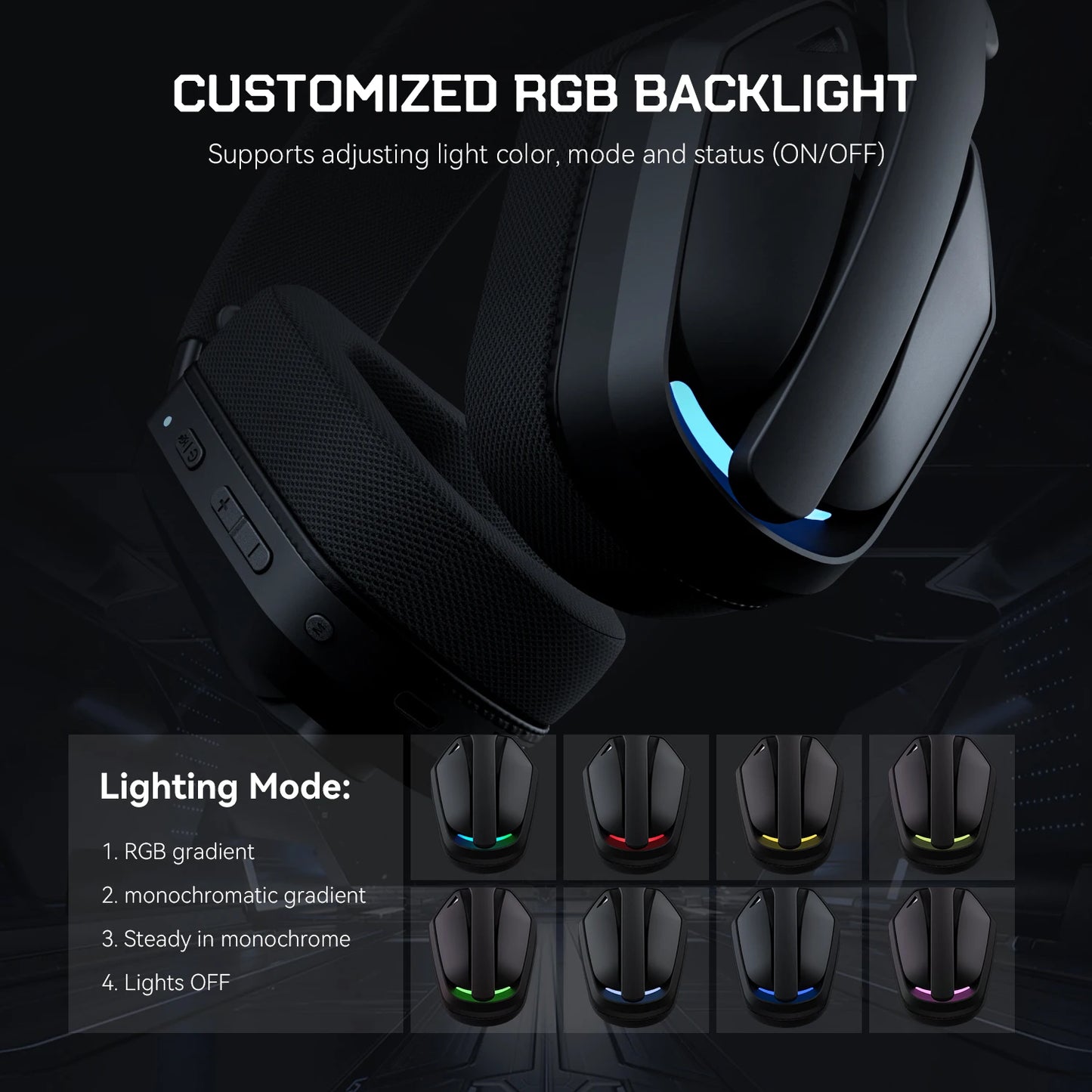 EKSA G19BT 2.4GHz Wireless RGB Headphones With Mic USB/type C Transmitter Over-Ear Gaming Headset