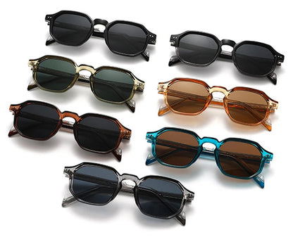 SHAUNA New Polygon Square Men Polarized Sunglasses Retro Rivets Women Blue Green Shades UV400
