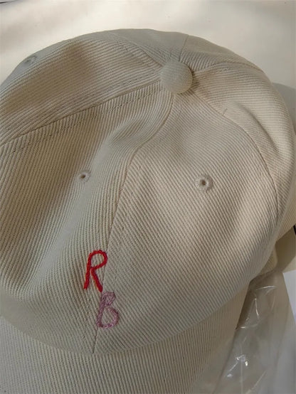 Casual Monogram Cotton Baseball Cap for Men and Women Hand-Dyed Soft Fabric Dad Hat with Hand-Embroidered Letters