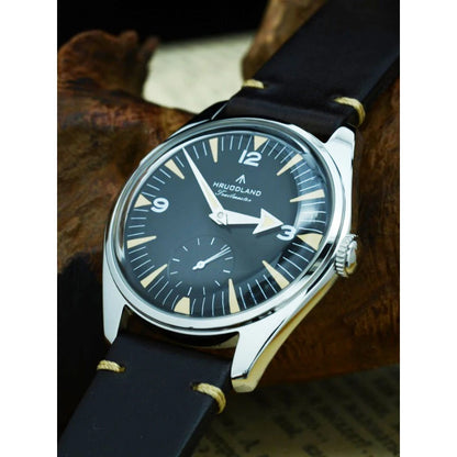 Hruodland F033 Retro Classic Quartz Men's Watches VD78 Movement Stainless Steel Black Brown Leather Strap Wristwatches