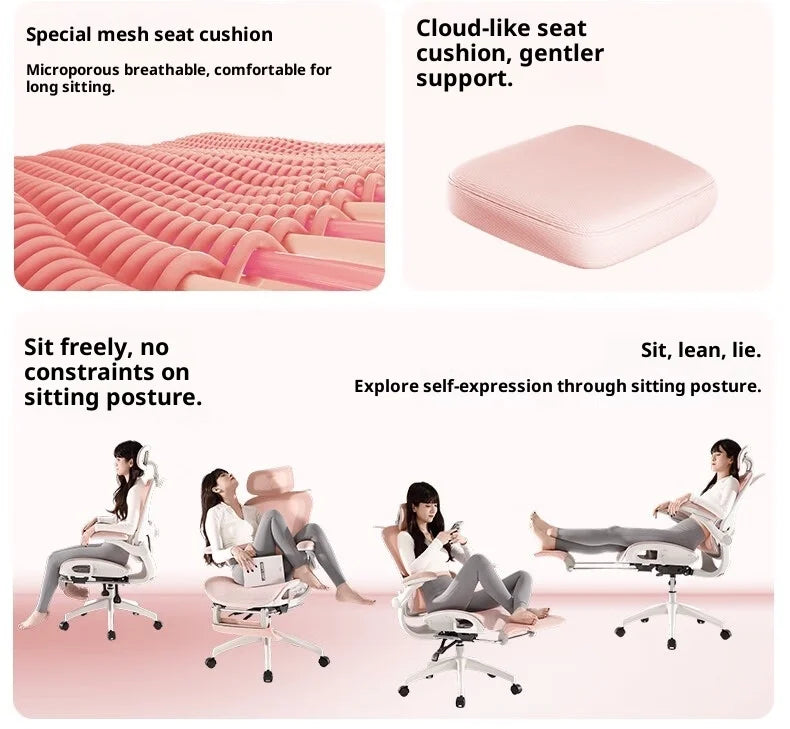 Ergonomic Rattan Office Chair with Massage Design, Sihoo Leather Executive Desk Chair, Folding Swivel Chair with Adjustable Height & Armrests