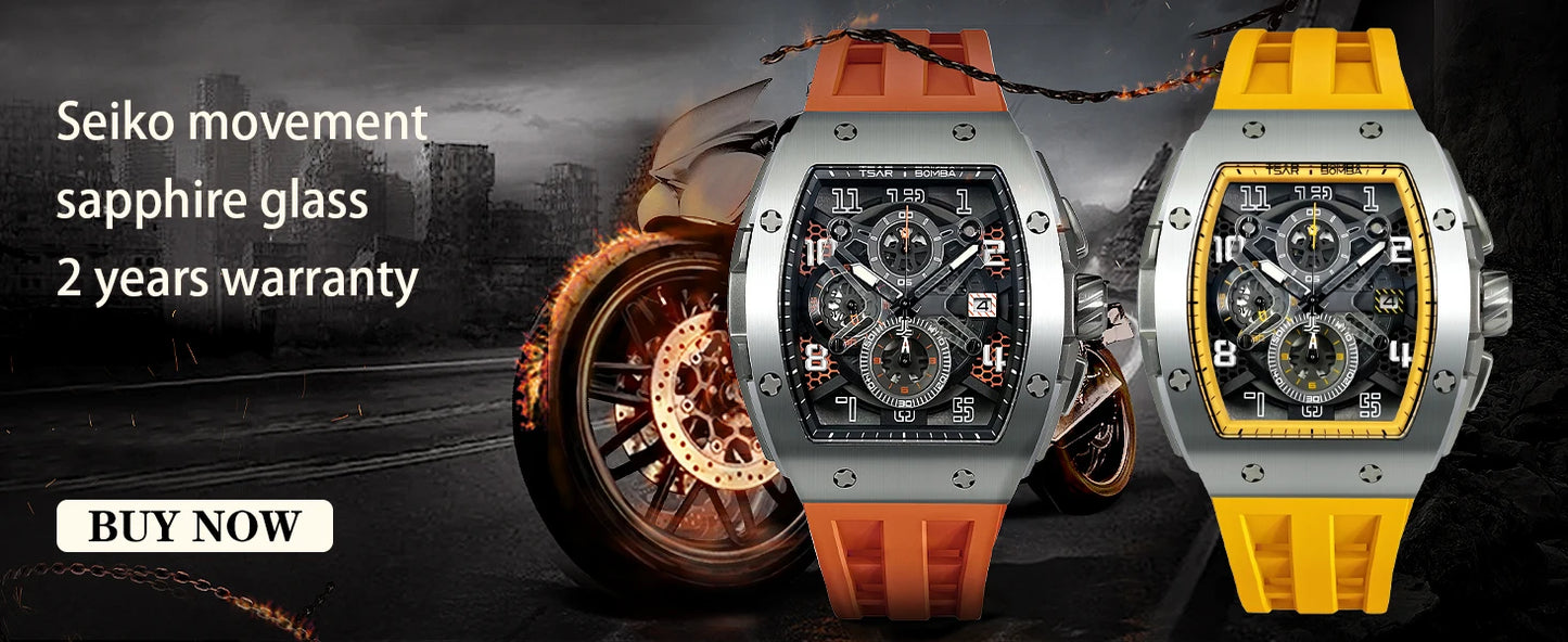 TSAR BOMBA New TB8204 Watch for Men, Japan Quartz Chronograph, 50M Waterproof Wristwatch, Fashion Sport Clock, Luxury Gift