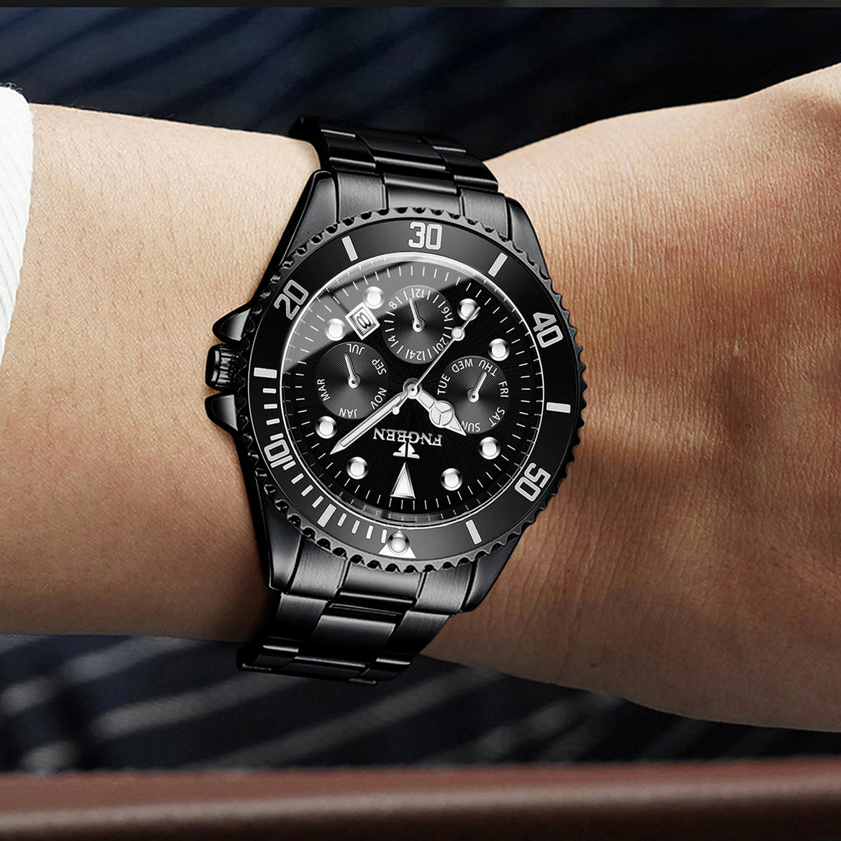 Montre à quartz de luxe pour homme BINBOND, précise, avec date automatique, lumineuse, étanche, idéale pour le sport, les affaires et les loisirs. Résistante et durable.