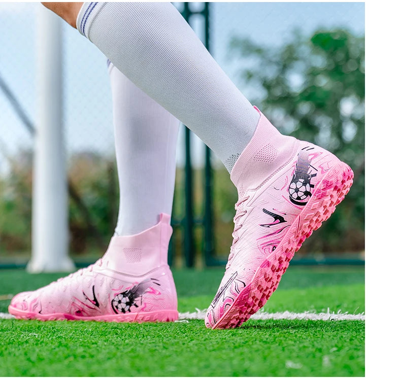 Men's High Ankle Football Boots Turf Soccer Cleats Breathable Non-slip Training Match Sneakers Outdoor Sports TF Soccer Shoes