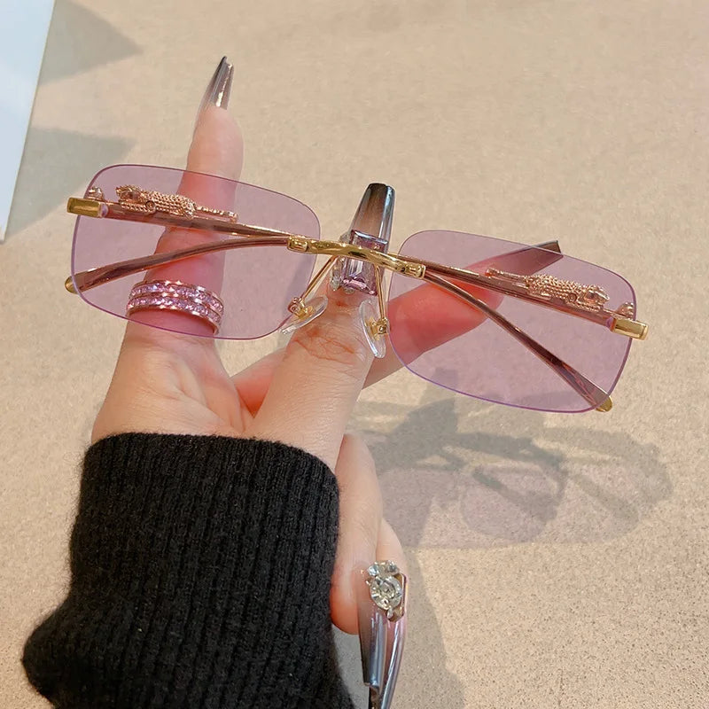 Cycling 12pcs Brand Leopard Rimless Rectangle Sunglasses Fashion Y2K Frameless Sun Glasses Shades for Women Men UV400