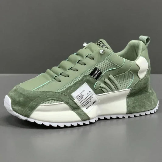 Men's Casual Sports Four Seasons Moccasins Trendy Designer Personality Lace-Up Leather Sneakers Comfortable Breathable