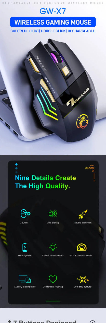 Wireless Mouse Bluetooth Wireless Mouse Rechargeable Computer Mouse Gamer Ergonomic Gaming Mouse RGB Backlit Silent Mice For PC