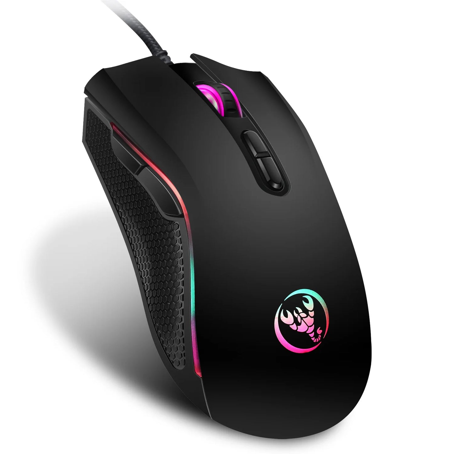 Ratón gaming óptico profesional de alta gama con retroiluminación LED en 7 colores brillantes y diseño ergonómico de 3200 DPI para jugadores de LOL y CS