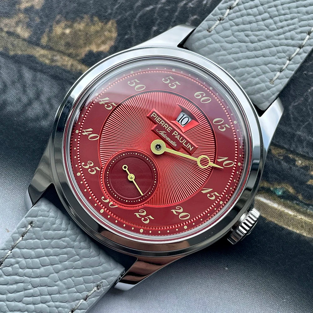 NEW Pierre Paulin Jumping Hour Men's Watch Automatic ST17 Mechanical Watch Steel Purple Vintage Date Window 38mm Metal