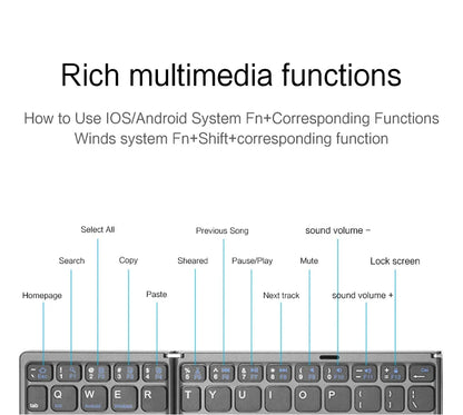 Mini Folding Wireless Bluetooth Keyboard Russian Spanish Arabic Hebrew Portugues with Touchpad for Windows, Android, IOS