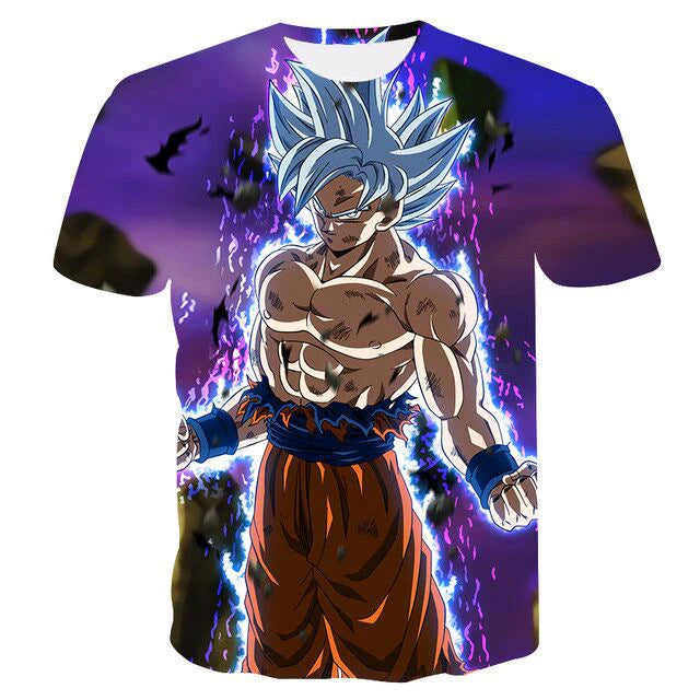 T-shirt Dragon Ball para Criança, Top Tee Anime Figures Son Goku Super Saiyan, T-shirt para Rapaz, Roupa Infantil de Verão de Manga Curta