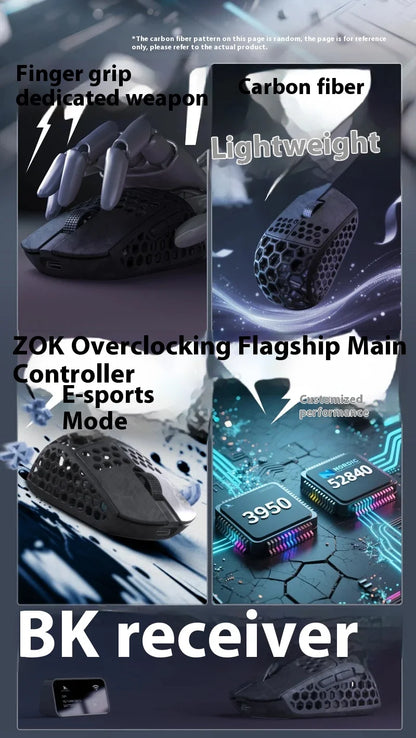 Darmoshark M5 Air Forged Carbon Fiber Gaming Mouse Wireless 8K Macro Mouse 30KDPI Finger Grip Small Hand Mice 30g Lightweight