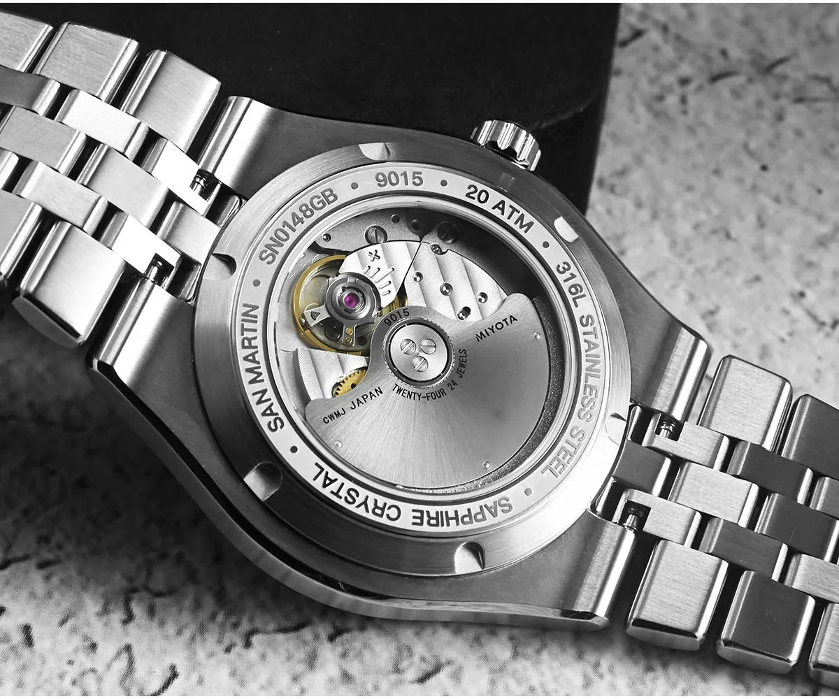 Relógio de mergulho de luxo para homem San Martin 40mm Miyota 9015, mostrador em esmalte sunburst, relógio de pulso mecânico automático, resistente à água 200m, SN0148