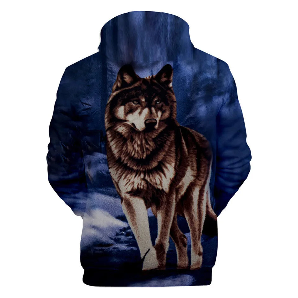 Sweatshirt com Capuz Cool Space Galaxy Wolf para Homem — Lobo Brilhante, Estilo Fashion, Pullover de Primavera e Outono