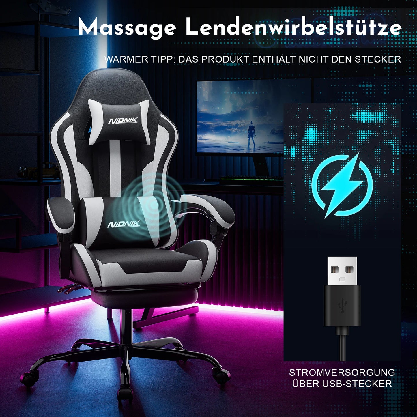 Ergonomic Gaming Chair with Headrest and Lumbar Support For Office Computer Living Room Computer Chair with Footrest