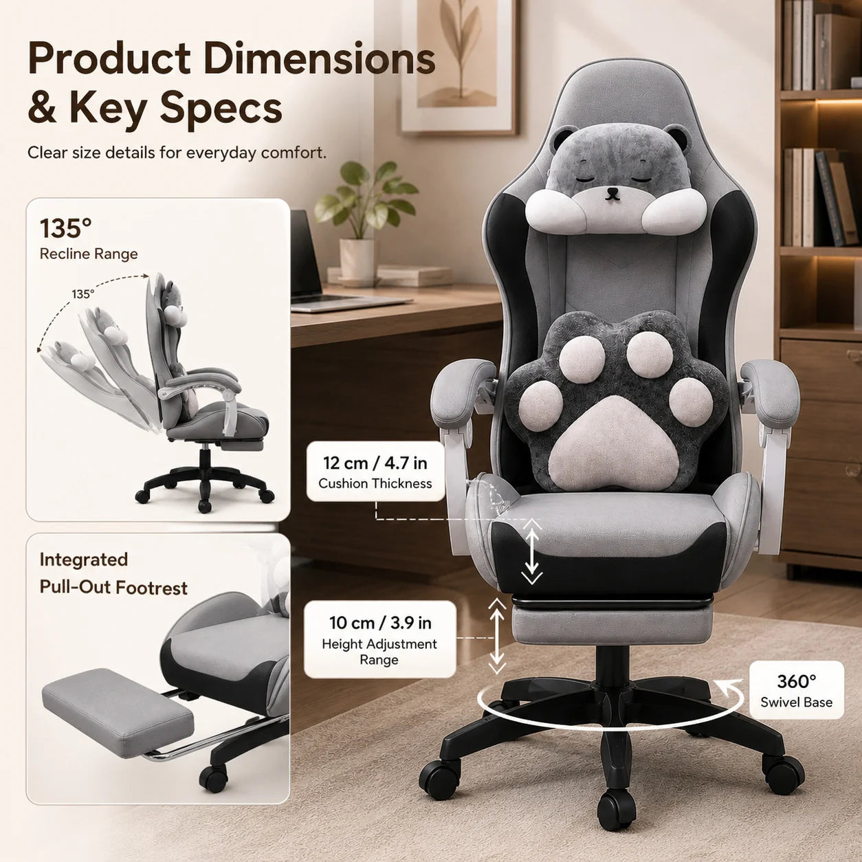 AOLIVIYA Gaming Chair Ergonomic Reclining Computer Chair with Footrest, Adjustable Swivel Gaming Chair for Streaming, Office & Long Sitting