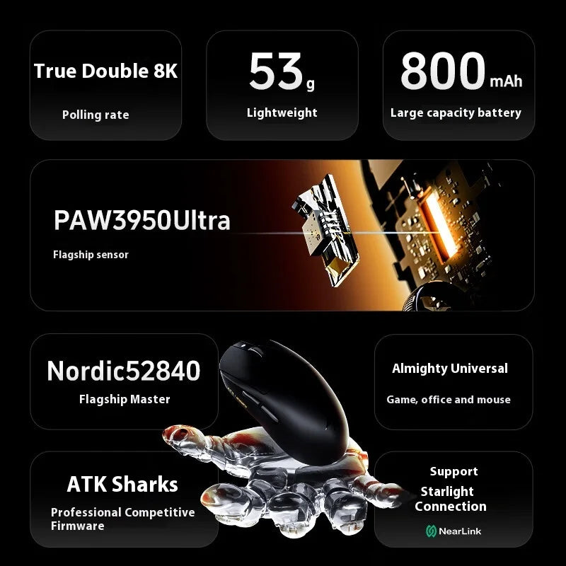 ATK A9 Ultra kabellose Gaming-Maus, Tri-Mode, 8K, 53g, leicht, A9/A9 SE/A9 Plus/A9 Pro Gaming-Maus, E-Sports-PC, personalisiertes Geschenk