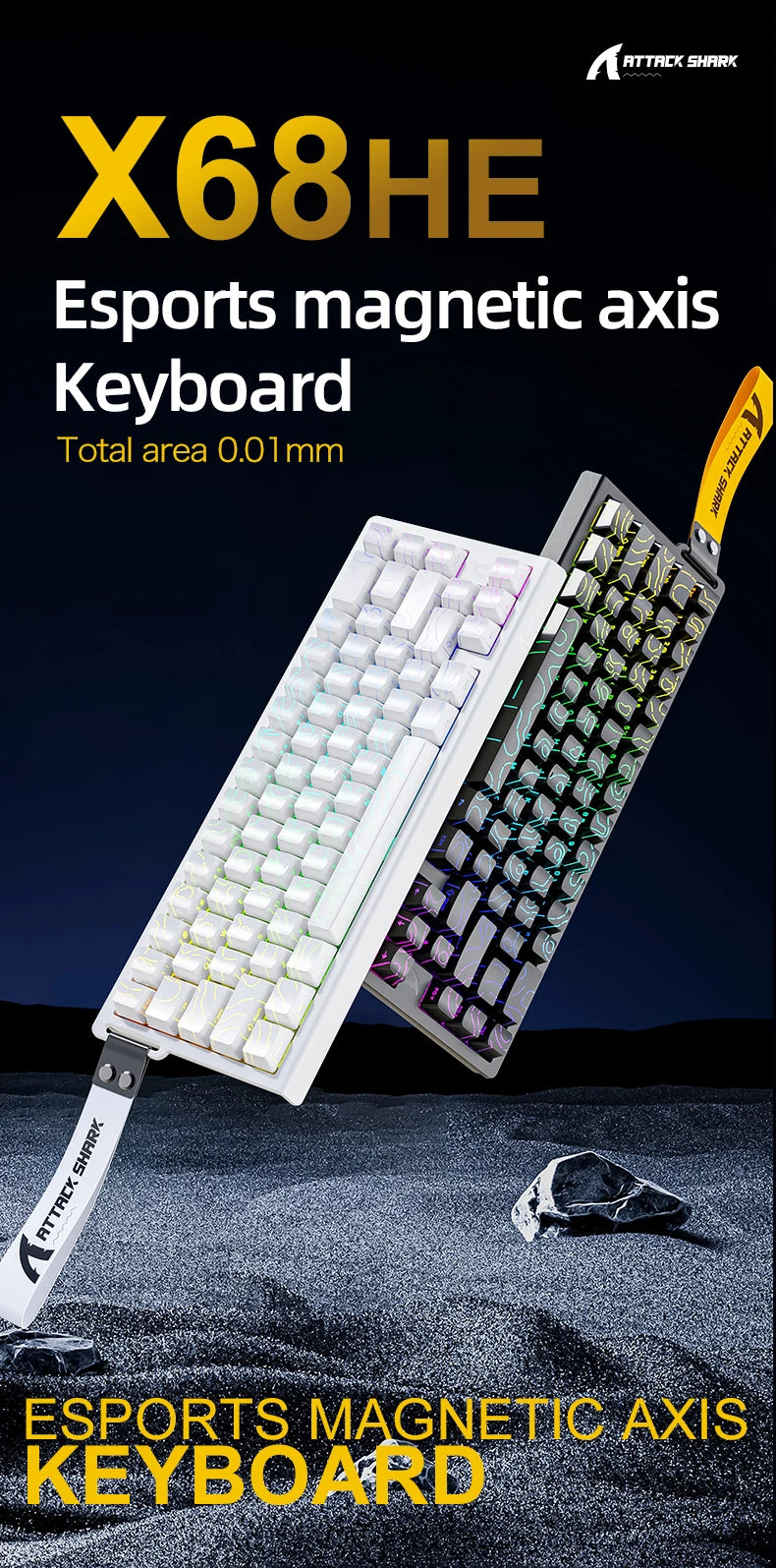 Teclado com interruptores magnéticos ATTACK SHARK X68HE com fios e FREEWOLF F68 com fios F68Pro sem fios para gaming profissional 8K Hz 0.01mm Rapid Trigger