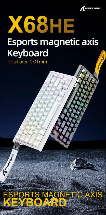 Teclado com interruptores magnéticos ATTACK SHARK X68HE com fios e FREEWOLF F68 com fios F68Pro sem fios para gaming profissional 8K Hz 0.01mm Rapid Trigger