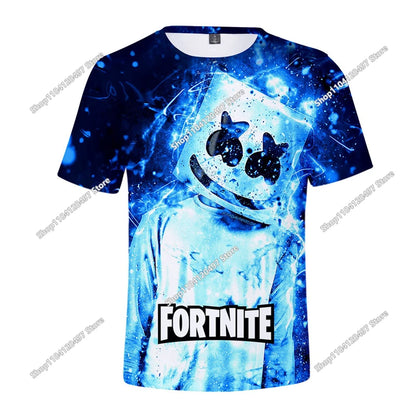 T-shirt estiva Fortnite per adulti e bambini con stampa digitale 3D, vestibilità ampia, taglie grandi, maniche corte